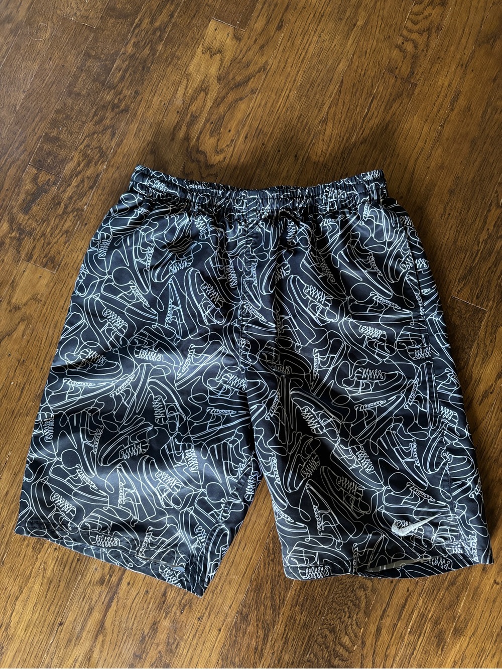 Kids Nike Black Shoe-Print Swim Shorts